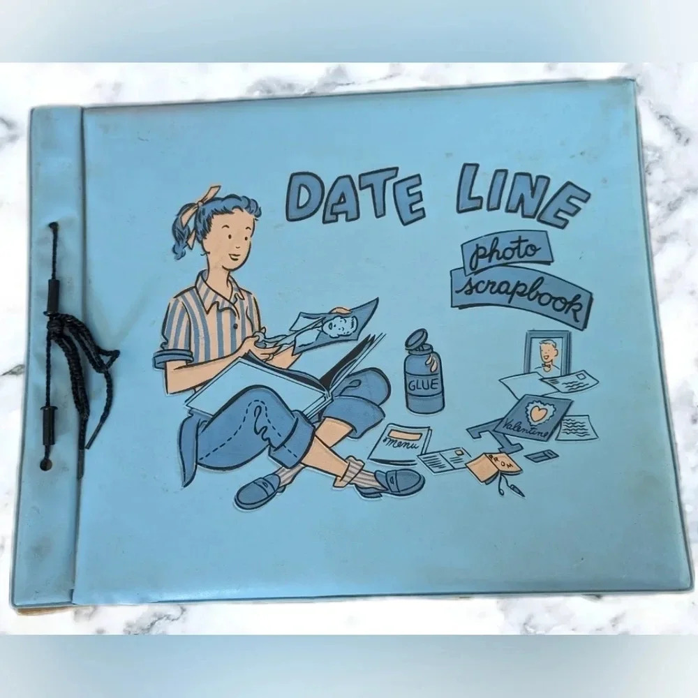 50s Vinyl Photo Album- Vintage Date Line Photo Scrapbook Empty 60s for crafts